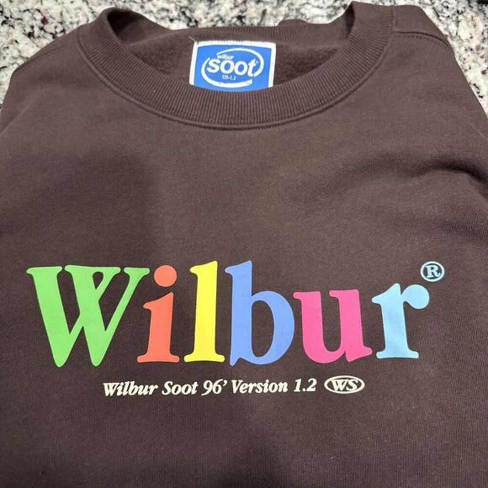 Authentic Wilbur Soot 96' Version 1.2  Brown Puff Print Cotton Crewneck NEW SM‎